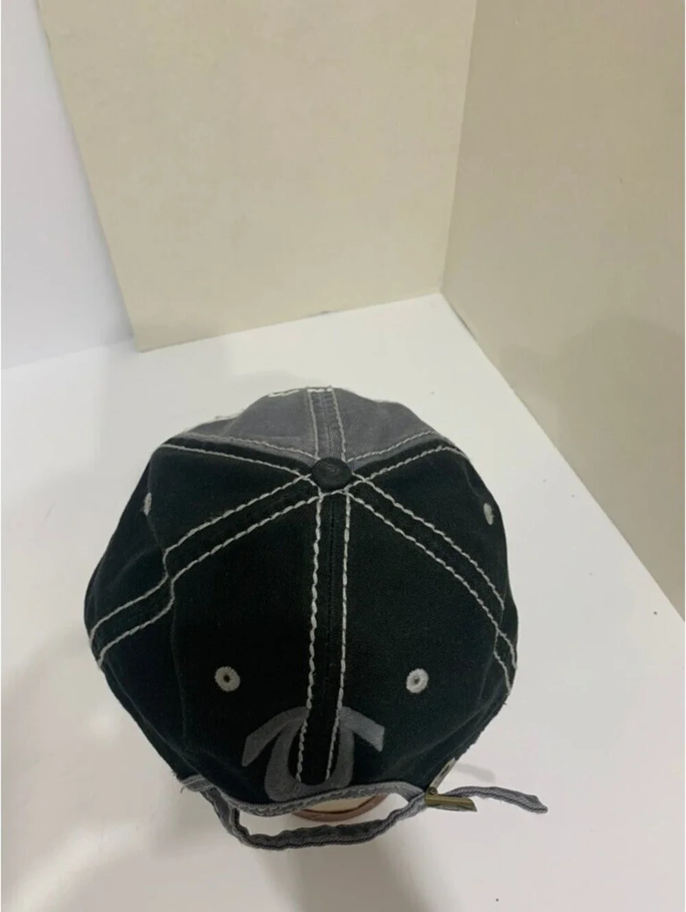 True Religion Brand Jeans Distressed Baseball Hat Gray Black Adjustable OSFA